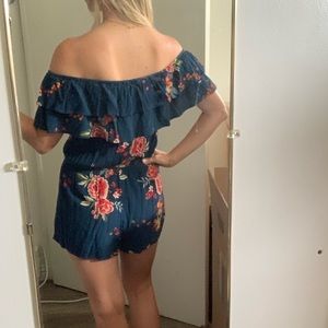Off the Shoulder Floral Print Romper